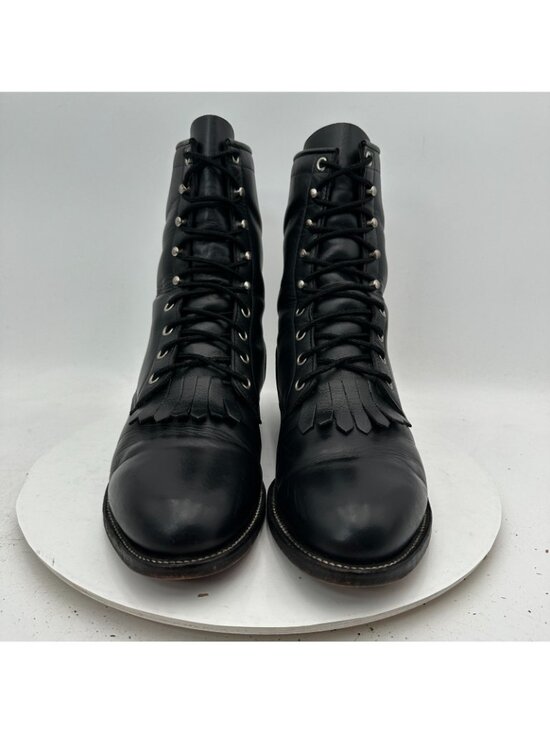 Justin Men Size 8E Black Leather Kiltie Fringe Lace Up Cowgirl Packer Boot